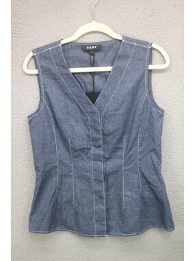 DKNY Sleeveless Button Up Tunic-Small-Linen Blend-NWT-Minimalist-Lagenlook
